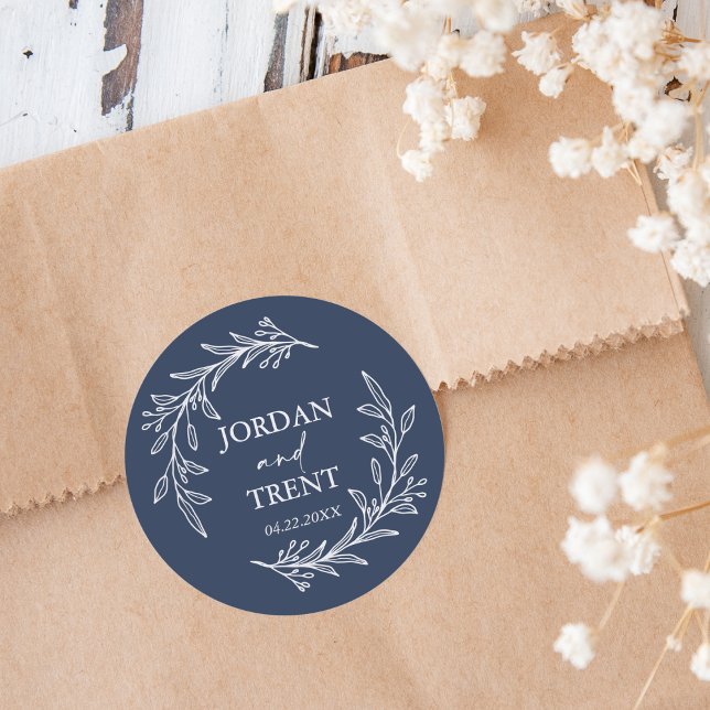 Eucalyptus Navy Blue Custom Wedding Stickers (Von Creator hochgeladen)