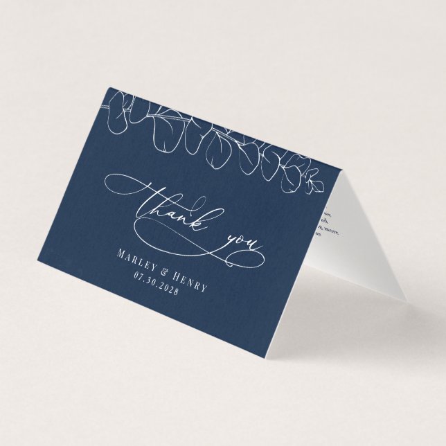 Eucalyptus Navy Blue Wedding Folded thank You  (Front)