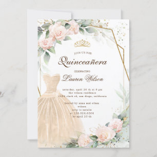 eucalyptus or floral Quinceañera Invitation