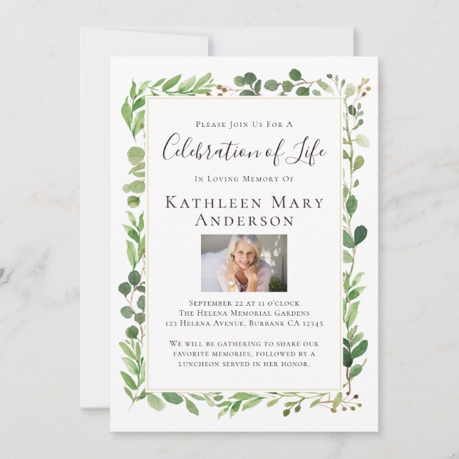 Eucalyptus Photo Celebration of Life Invitation (Devant)