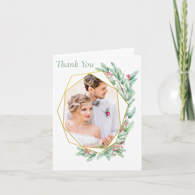 Eucalyptus photo mariage plié Carte de remerciemen (Devant)