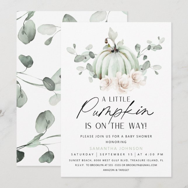 Eucalyptus Pumpkin Baby Shower Einladung (Vorne/Hinten)