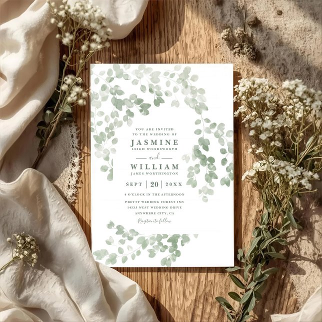 Eucalyptus Rustic Elegant Modern QR Code Wedding Einladung (Von Creator hochgeladen)