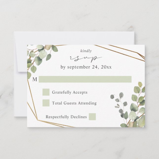 Eucalyptus rustique et cadre or no Repas RSVP V2 (Devant)