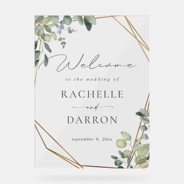 Eucalyptus Rustique & Mariage Gold Bienvenue (Recto)