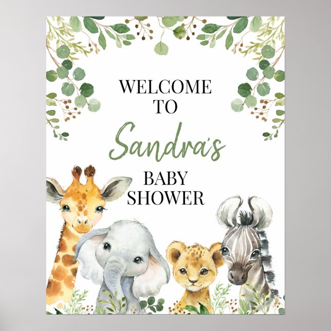 Eucalyptus Safari Baby shower Affiche de bienvenue (Devant)