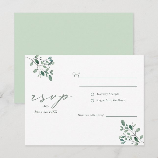 Eucalyptus Sage Aquarelle mariage RSVP Carte posta (Devant / Derrière)