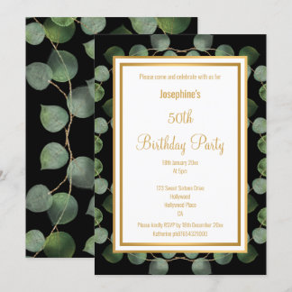 EUCALYPTUS SAGE GREEN GOLD BLACK BIRTHDAY EINLADUNG