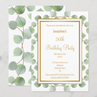 EUCALYPTUS SAGE GREEN GOLD GEBURTSTAGEINLADUNG EINLADUNG