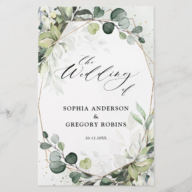 Eucalyptus Sage Green Programme de mariage moderne (Devant)