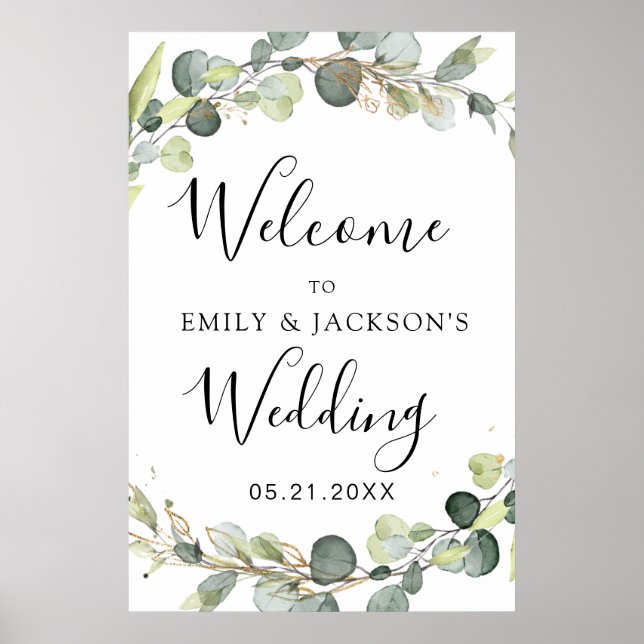 Eucalyptus Sage Green Wedding Welcome Sign Poster (Vorne)