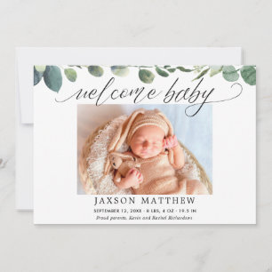 Eucalyptus simple faire-part de naissance bébé mod