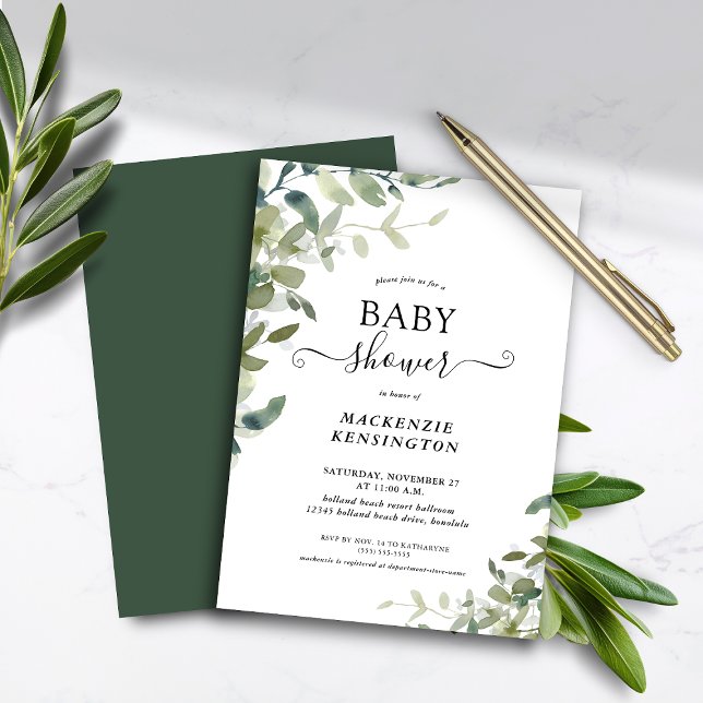 Eucalyptus Succulent Baby Shower Einladung (Budget Eucalyptus Succulent Baby Shower Invitation)