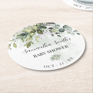 Eucalyptus Succulent Baby Shower Runder Pappuntersetzer