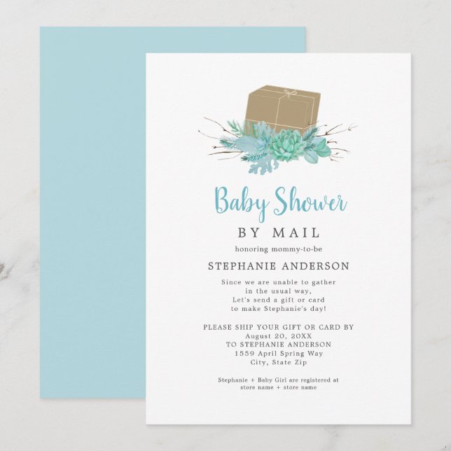 Eucalyptus Succulent Baby Showroom by Mail Einladung (Vorne/Hinten)