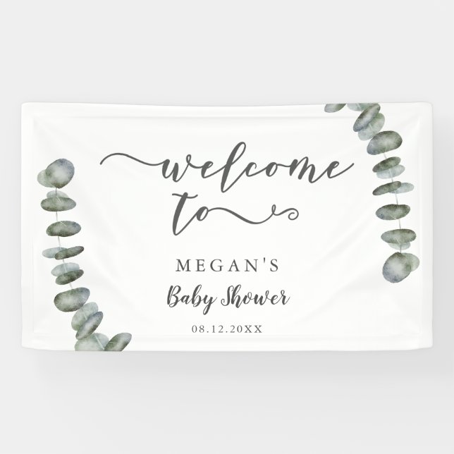 Eucalyptus Summer Greenerenery Baby Dusche Willkom Banner (Horizontal)