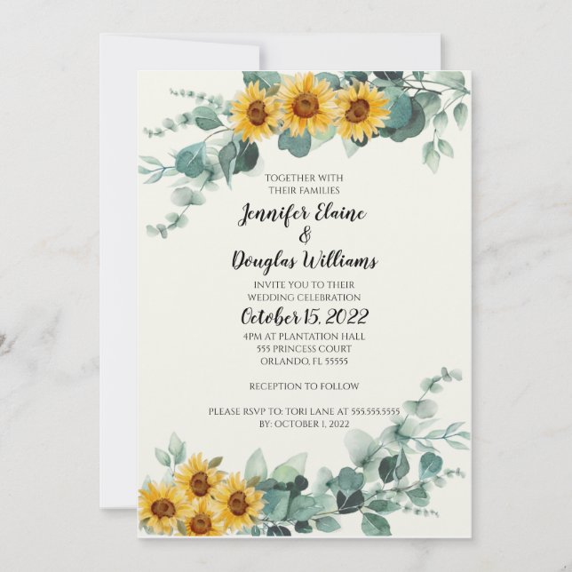 Eucalyptus Sunflower Invitation (Devant)