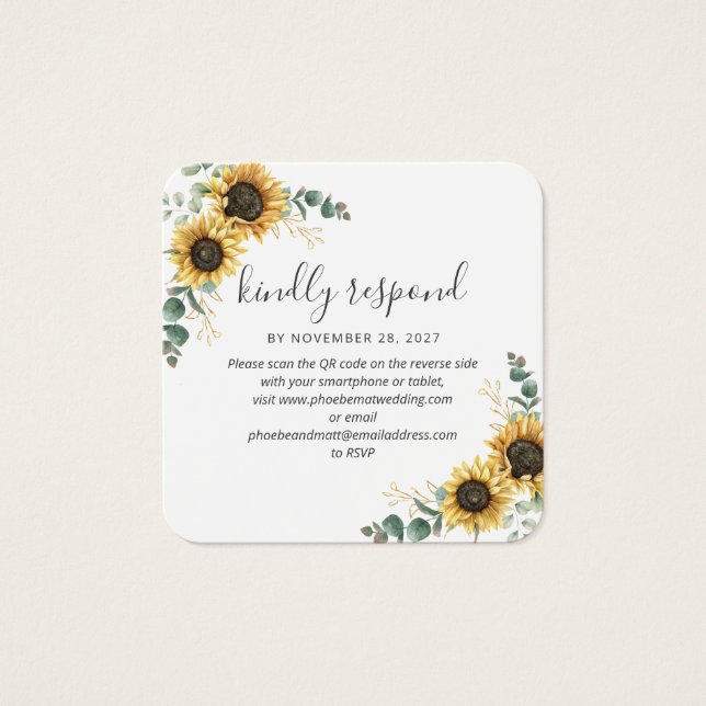 Eucalyptus Sunflower QR Code Site Mariage RSVP (Devant)
