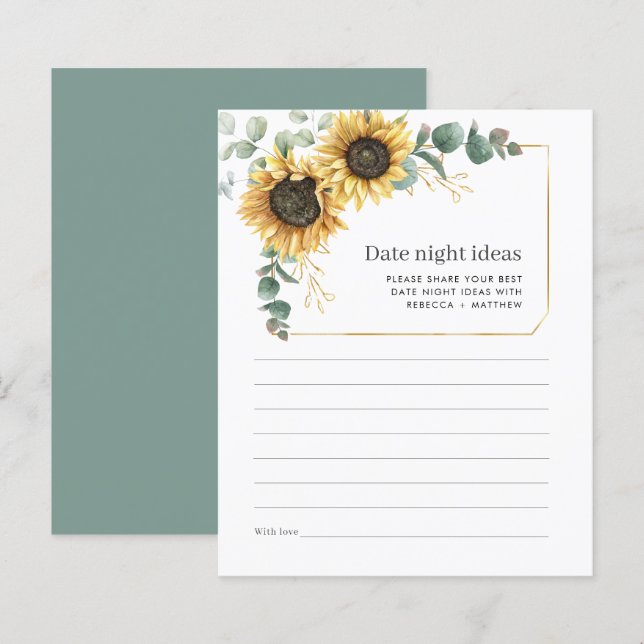 Eucalyptus Tournesol Date Carte Idées de nuit (Devant / Derrière)