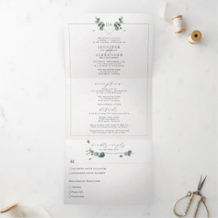 Eucalyptus tout en un Monogramme Mariage Tri-Fold