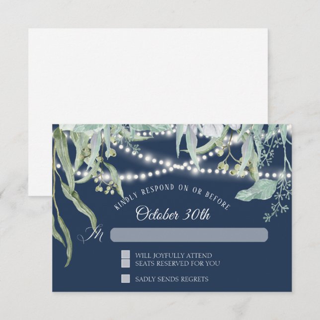 Eucalyptus Twinkle Lights Navy UAWG Einladung (Vorne/Hinten)