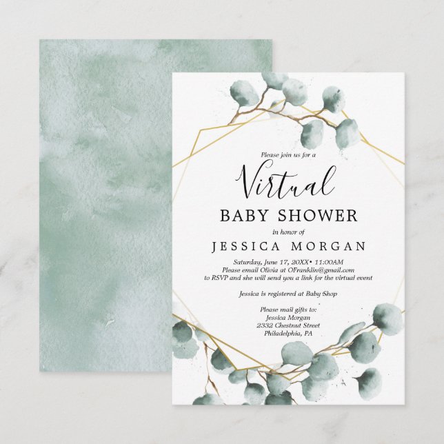 Eucalyptus verdure Baby shower virtuel Invitation (Devant / Derrière)