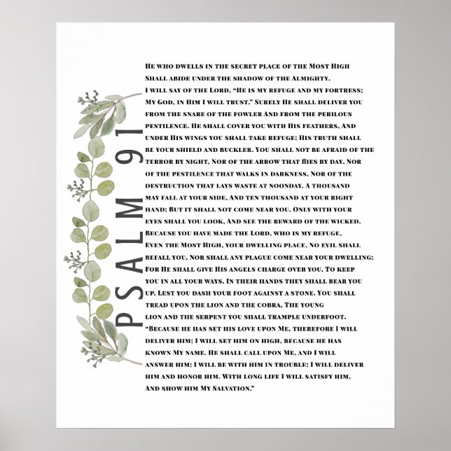 Eucalyptus Verdure Bible Art Psaume 91 Poster (Devant)
