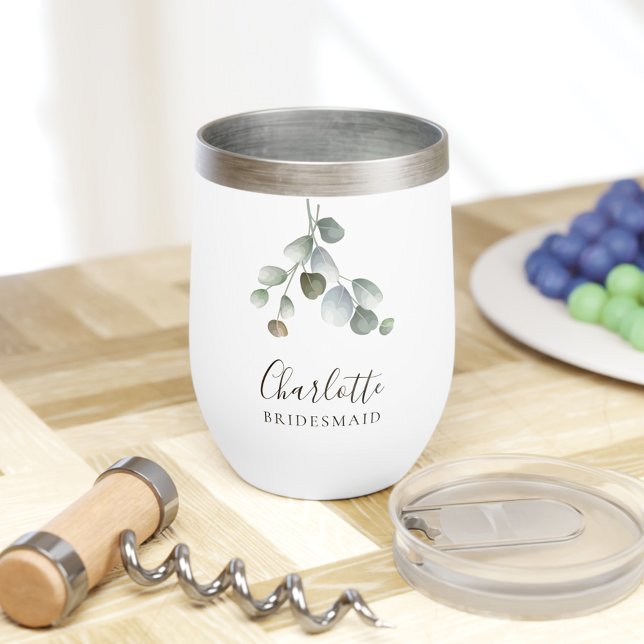 Eucalyptus Verdure Script Mariage Bridesmaid (Eucalyptus Script Wedding Bridesmaid Keepsake Wine Tumbler)