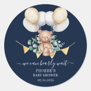 Eucalyptus Verlasse Baby Showdusche Navy Bären & B Runder Aufkleber