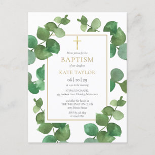 Eucalyptus Vert Baptême Christening Invitation