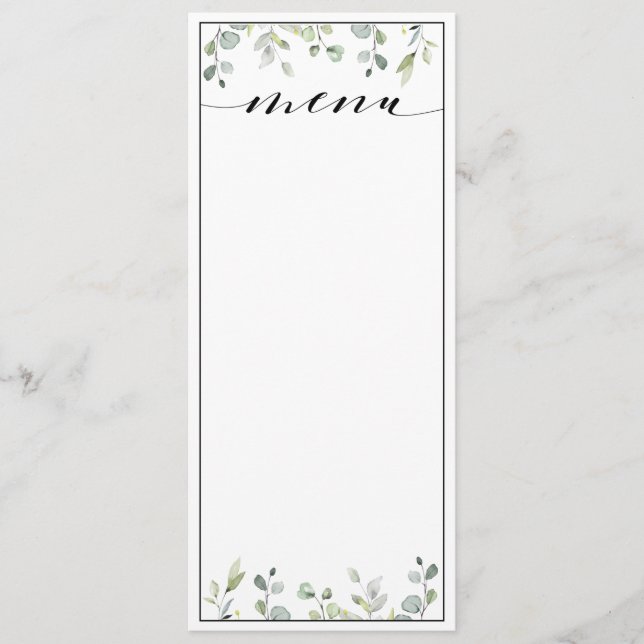 Eucalyptus Vert Calligraphie Blank Mariage Menu (Devant)