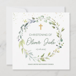 Eucalyptus vert Foliage Christening Invitation