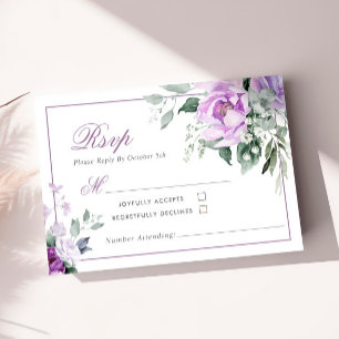 Eucalyptus Violet Fleurs Mariage Carte RSVP