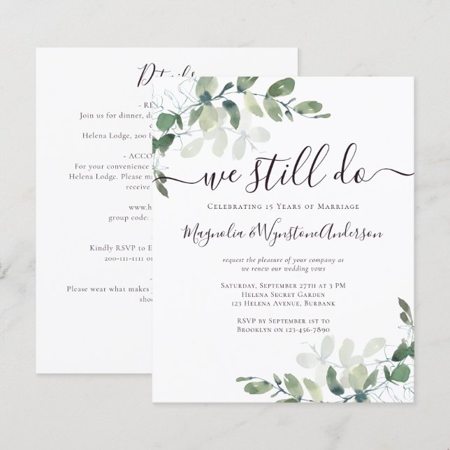 Eucalyptus Vow Renewal Einladung (Vorne/Hinten)