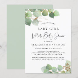 Eucalyptus Watercolor Baby Girl Virtual Dusche Einladung