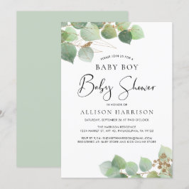 Eucalyptus Watercolor Boy Baby Showroom Einladung