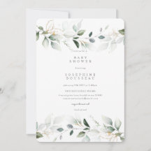Eucalyptus Watercolor Gold Baby Dusche Einladung
