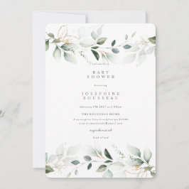 Eucalyptus Watercolor Gold Baby Dusche Einladung