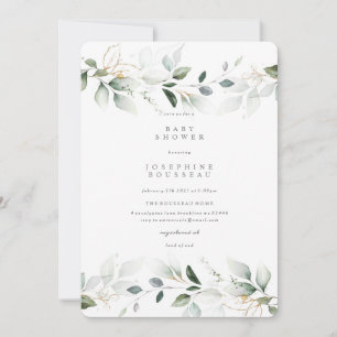 Eucalyptus Watercolor Gold Baby Dusche Einladung