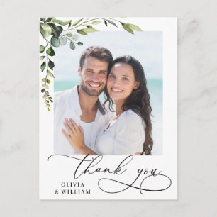 Eucalyptus Watercolor Wedding Foto Vielen Dank Postkarte