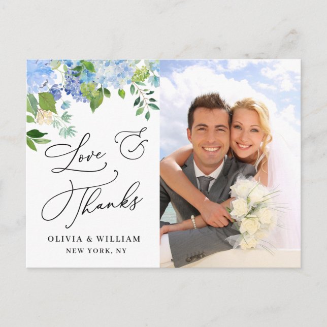 Eucalyptus Watercolor Wedding Foto Vielen Dank Postkarte (Vorderseite)