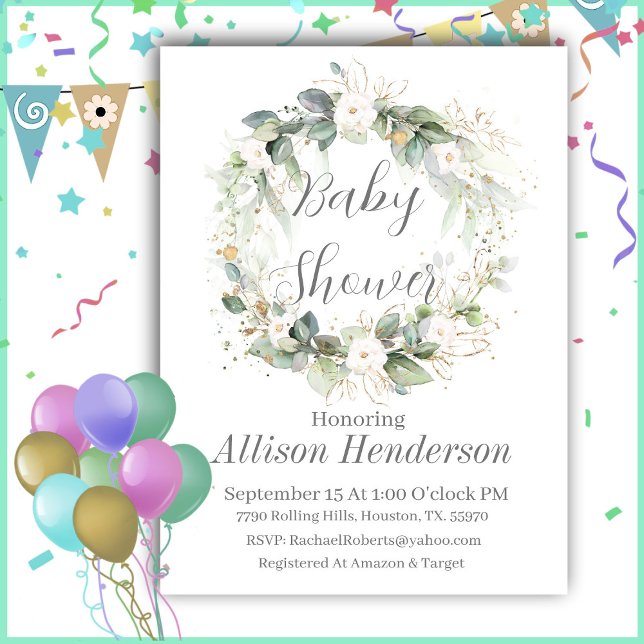 Eucalyptus Watercolor Wreath Baby Showroom Einladung (Von Creator hochgeladen)