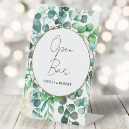 Eucalyptus Wedding Reception Open Bar Tabletop Sockelschild