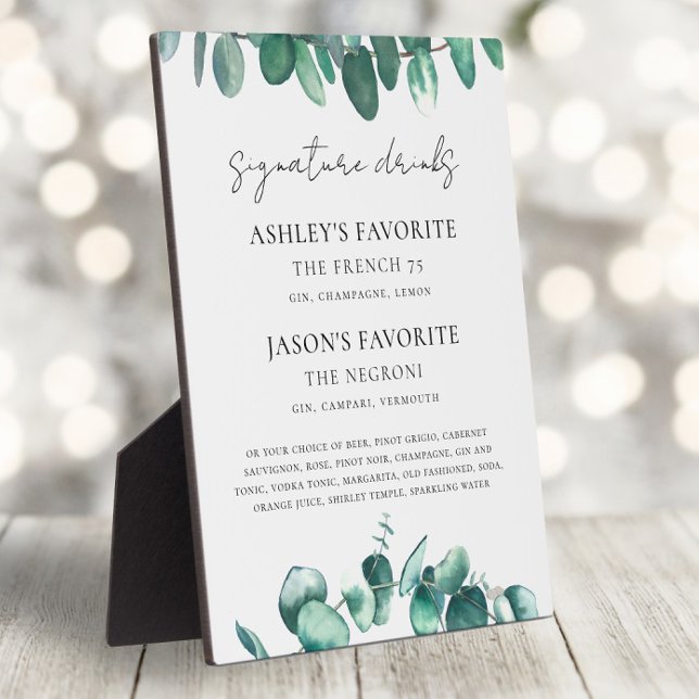 Eucalyptus Wedding Signature Drinks Sign, Cocktail Fotoplatte (Von Creator hochgeladen)