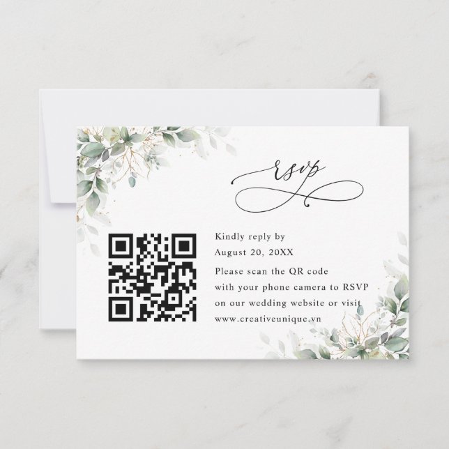 Eucalyptus Wedding Website QR Code RSVP Card Karte (Vorderseite)
