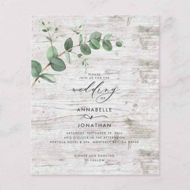 Eucalyptus wedding white wood Einladung Flyer (Vorne)
