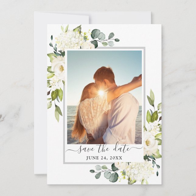 Eucalyptus White Roses Wedding FOTO Save The Date (Vorderseite)