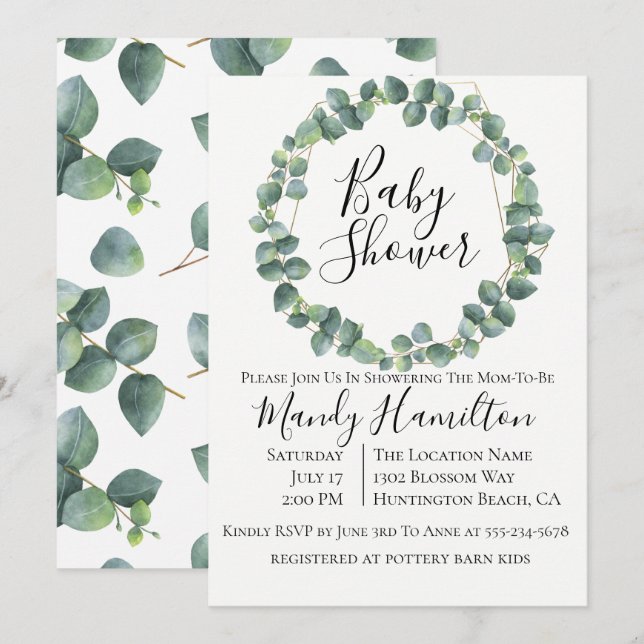 Eucalyptus Wreath Baby Shower Einladung (Vorne/Hinten)