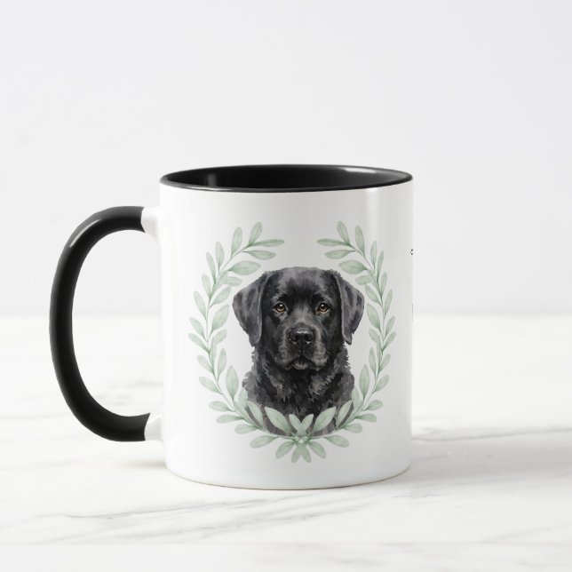 Eucalyptus Wreath Black Labrador Dog Monogram Tasse (Links)