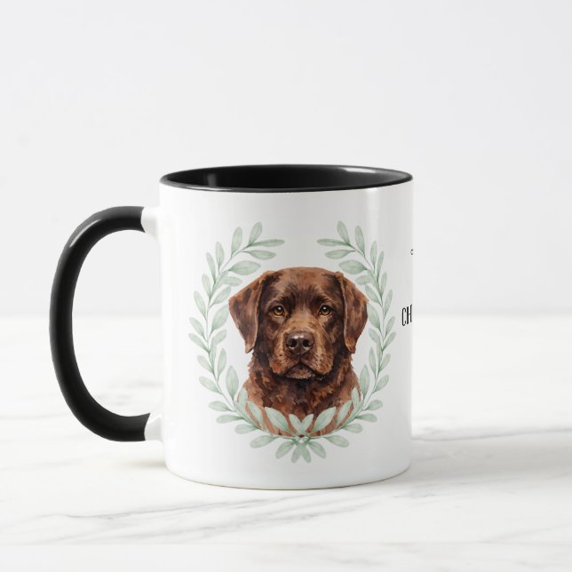 Eucalyptus Wreath Chocolate Lab Dog Monogram Tasse (Links)